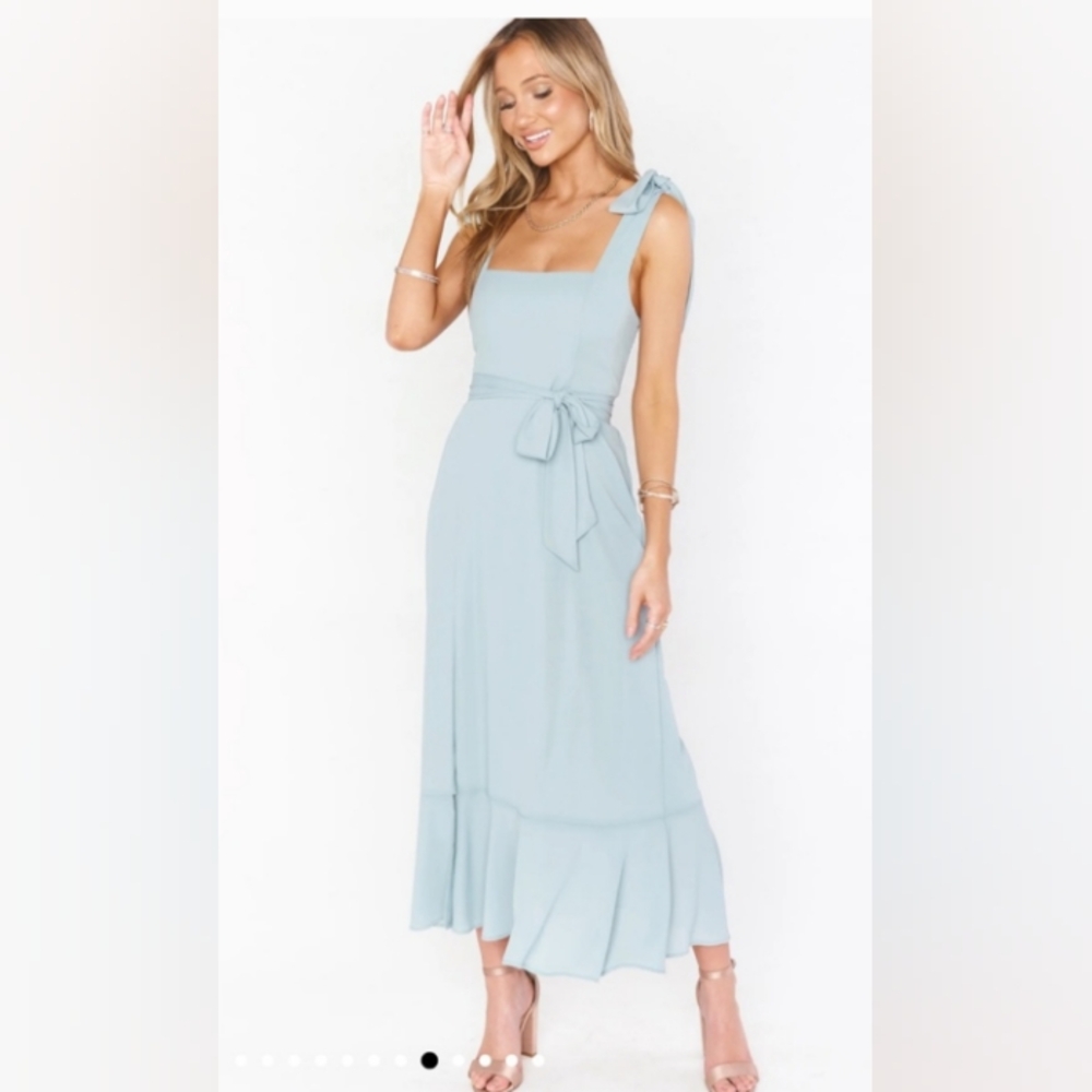NWT Show Me Your Mumu Claire Midi Dress in Silver Sage Crisp